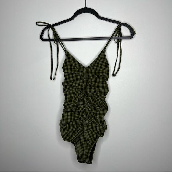 NWT PALE SWIMWEAR Hortense Pistachio Ruched V Neck One Piece Swimsuit Medium - Picture 4 of 8